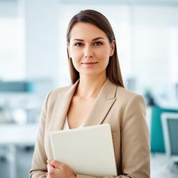 Finanšu konsultante ar piezīmju grāmatu gaišā darba telpā