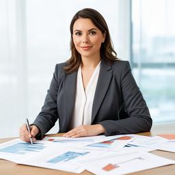 Uzņēmējdarbības finanšu speciāliste pie galda ar dokumentiem